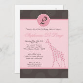 5x7 Roze Polka Dot Giraffe Verjaardag Par Uitnodig Kaart (Voorkant / Achterkant)