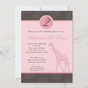 5x7 Roze Polka Dot Giraffe Verjaardag Par Uitnodig Kaart