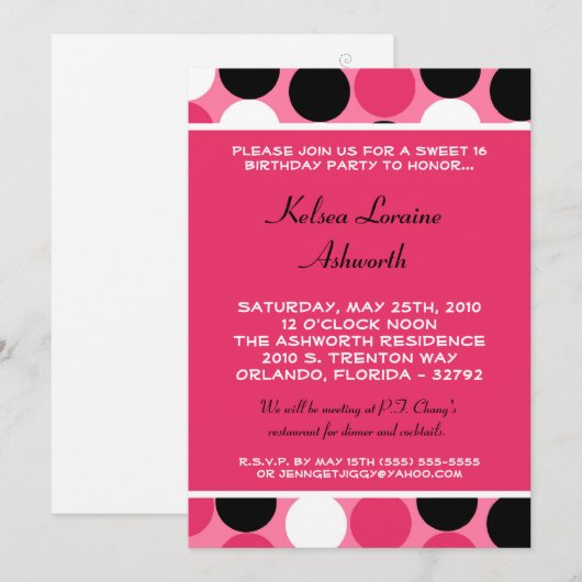5x7 Roze Polka Dot Sweet 16 Birthday Uitnodiging (Voorkant / Achterkant)