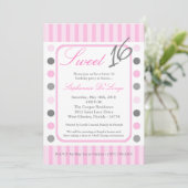 5x7 Roze Polka Dot Sweet 16 Verjaardag Uitnodiging (Staand voorkant)