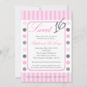 5x7 Roze Polka Dot Sweet 16 Verjaardag Uitnodiging