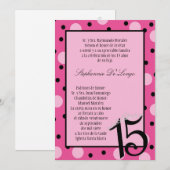 5x7 Roze Polka Quinceanera Party Uitnodiging (Voorkant / Achterkant)