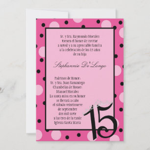 5x7 Roze Polka Quinceanera Party Uitnodiging