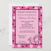 5x7 Roze Polka Sweet 16 Birthday Party Invitation Kaart (Voorkant)
