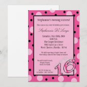 5x7 Roze Polka Sweet 16 Birthday Party Invitation Kaart (Voorkant / Achterkant)