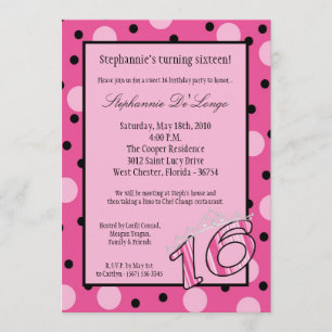 5x7 Roze Polka Sweet 16 Birthday Party Invitation Kaart