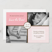 5x7 Roze Polkadot Foto Bewaar de Datum Aankondigin Kaart (Voorkant / Achterkant)