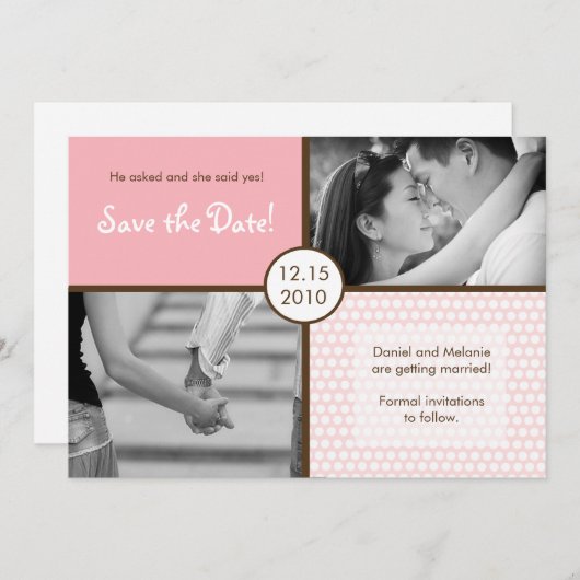 5x7 Roze Polkadot Foto Bewaar de Datum Aankondigin Kaart (Voorkant / Achterkant)