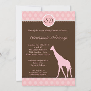 5x7 Roze pols Giraffe Baby shower Uitnodiging