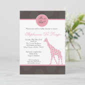 5x7 Roze pols Giraffe Baby shower Uitnodiging (Staand voorkant)