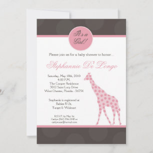 5x7 Roze pols Giraffe Baby shower Uitnodiging