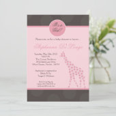 5x7 Roze pols Giraffe Baby shower Uitnodiging (Staand voorkant)