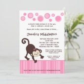 5x7 Roze Pop Monkey Dance Baby shower Uitnodiging (Staand voorkant)