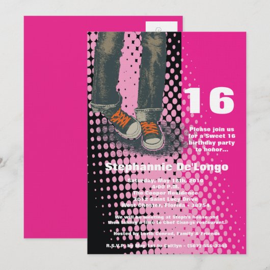 5x7 Roze Sneakers Sweet 16 Verjaardagsuitnodiging Kaart (Voorkant / Achterkant)