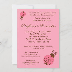 5x7 Roze Spring Lady Bugs Baby shower Uitnodiging
