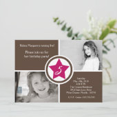 5x7 Roze ster Box Foto Birthday Party Invitation Kaart (Staand voorkant)