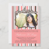 5x7 Roze Streep FOTO Quinceanera Party Uitnodiging (Voorkant)