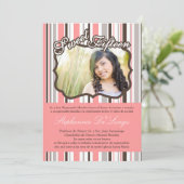 5x7 Roze Streep FOTO Quinceanera Party Uitnodiging (Staand voorkant)