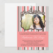 5x7 Roze Streep FOTO Quinceanera Party Uitnodiging (Voorkant / Achterkant)
