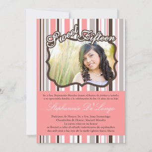 5x7 Roze Streep FOTO Quinceanera Party Uitnodiging