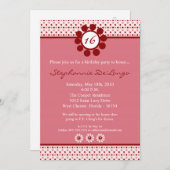 5x7 Roze Sweetheat PolkaDot 16 Verjaardag Uitnodig Kaart (Voorkant / Achterkant)