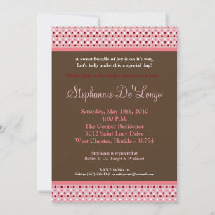 5x7 Roze Sweetheat PolkaDot Baby shower Uitnodigin Kaart