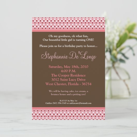 5x7 Roze Sweetheat PolkaDot Verjaardag Uitnodiging (Staand voorkant)