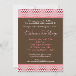 5x7 Roze Sweetheat PolkaDot Verjaardag Uitnodiging