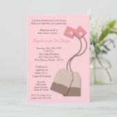 5x7 Roze Tea Bag Tea Party Baby shower Uitnodiging (Staand voorkant)