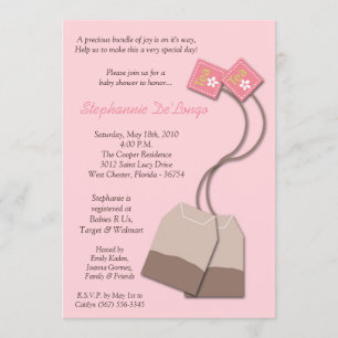 5x7 Roze Tea Bag Tea Party Baby shower Uitnodiging