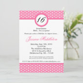 5x7 Roze Witte Polka Dot 16th Birthday Uitnodiging (Staand voorkant)