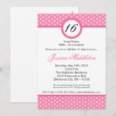 5x7 Roze Witte Polka Dot 16th Birthday Uitnodiging (Voorkant / Achterkant)