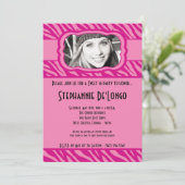 5x7 Roze Zebra FOTO Sweet 16 Verjaardag Uitnodigin Kaart (Staand voorkant)