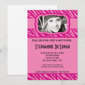 5x7 Roze Zebra FOTO Sweet 16 Verjaardag Uitnodigin Kaart (Voorkant / Achterkant)