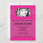 5x7 Roze Zebra FOTO Sweet 16 Verjaardag Uitnodigin Kaart (Voorkant)