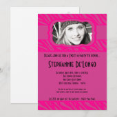 5x7 Roze Zebra FOTO Sweet 16 Verjaardag Uitnodigin Kaart (Voorkant / Achterkant)