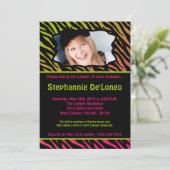 5x7 Roze Zebra FOTO Sweet 16 Verjaardag Uitnodigin Kaart (Staand voorkant)