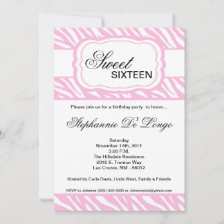 5x7 Roze Zebra Print Birthday Party Invitation Kaart