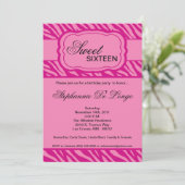 5x7 Roze Zebra Print Birthday Party Invitation Kaart (Staand voorkant)
