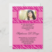 5x7 Roze Zebra Print Patter Quinceanera Uitnodigin Kaart (Voorkant)