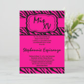 5x7 Roze Zebra Print Quinceanera 15 Uitnodiging (Staand voorkant)