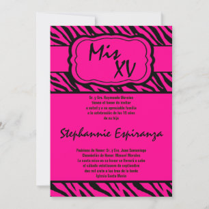 5x7 Roze Zebra Print Quinceanera 15 Uitnodiging