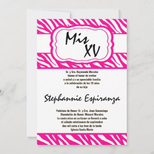 5x7 Roze Zebra Print Quinceanera 15 Uitnodiging