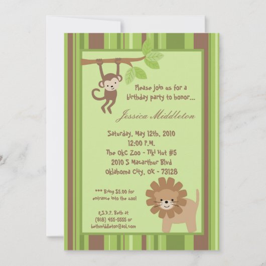 5x7 Safari Oerwoud Animal Birthday Party Invitatio Kaart (Voorkant)