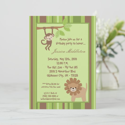 5x7 Safari Oerwoud Animal Birthday Party Invitatio Kaart (Staand voorkant)