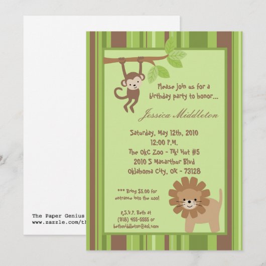 5x7 Safari Oerwoud Animal Birthday Party Invitatio Kaart (Voorkant / Achterkant)