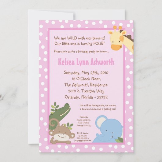 5x7 Safari Oerwoud Zoo Animal Birthday Invitation Kaart (Voorkant)