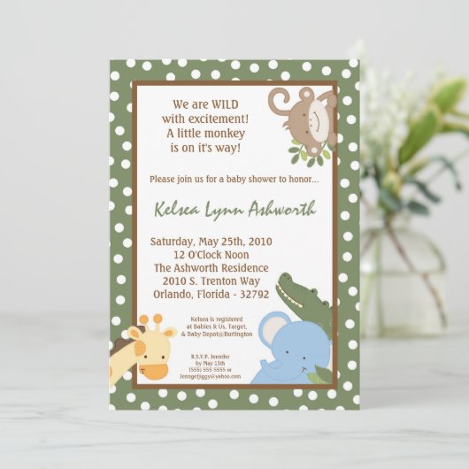 5x7 Safari Oerwoud ZooAnimal Baby shower Uitnodigi Kaart (Staand voorkant)