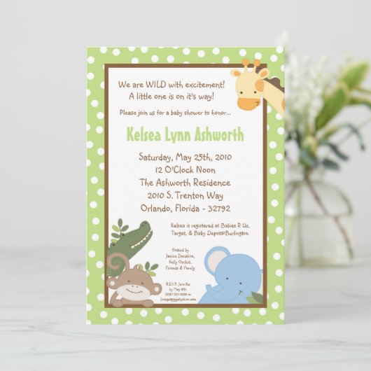 5x7 Safari Oerwoud ZooAnimal Baby shower Uitnodigi Kaart (Staand voorkant)