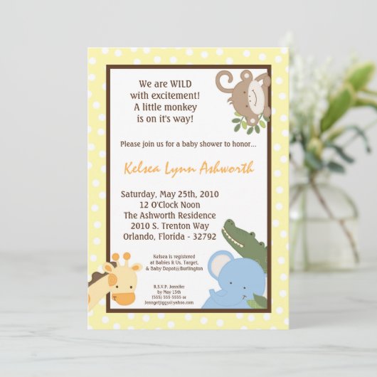 5x7 Safari Oerwoud ZooAnimal Baby shower Uitnodigi Kaart (Staand voorkant)